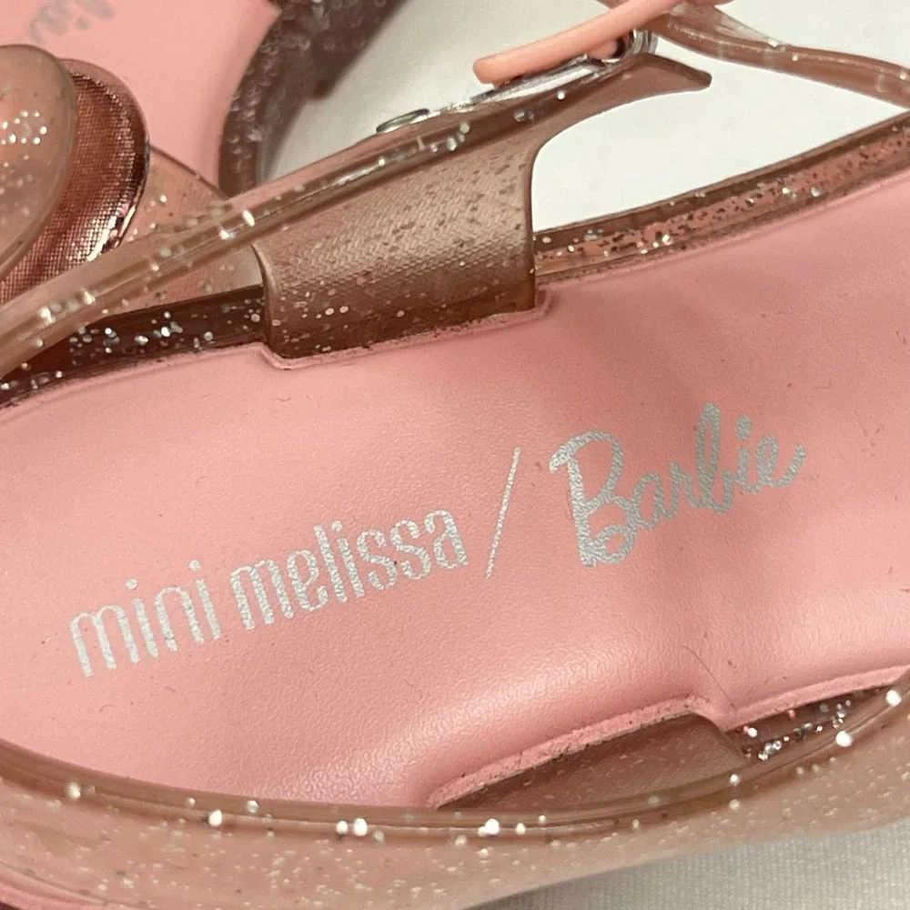 GUC Mini Melissa Barbie Pink Glitter Heart Bow Jelly Sandals Melflex Girls Sz 3